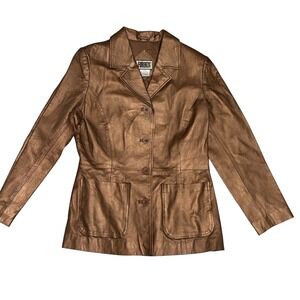 Forenza Metallic Bronze Copper Vintage Leather Blazer Jacket Women Sz 12 Button